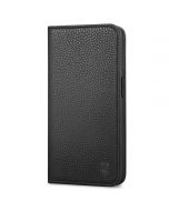 SHIELDON iPhone 14 Pro Wallet Case, iPhone 14 Pro Genuine Leather Cover Folio Case with Magnetic Closure - Black - Litchi Pattern