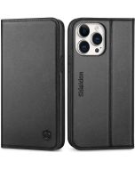 SHIELDON iPhone 14 Pro Max Wallet Case, iPhone 14 Pro Max Genuine Leather Folio Cover - Black