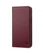 SHIELDON iPhone 14 Pro Max Wallet Case, iPhone 14 Pro Max Genuine Leather Folio Cover - Wine Red