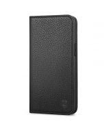 SHIELDON iPhone 14 Pro Max Wallet Case, iPhone 14 Pro Max Genuine Leather Folio Cover - Black - Litchi Pattern