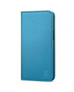 SHIELDON iPhone 14 Pro Max Wallet Case, iPhone 14 Pro Max Genuine Leather Folio Cover - Light Blue - Litchi Pattern