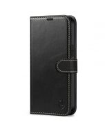 SHIELDON iPhone 14 Pro Max Wallet Case, iPhone 14 Pro Max Genuine Leather Cover with Magnetic Clasp Closure Flip Case - Black - Retro