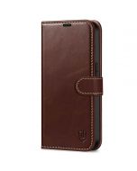 SHIELDON iPhone 14 Pro Wallet Case, iPhone 14 Pro Genuine Leather Cover with Magnetic Clasp - Coffee - Retro