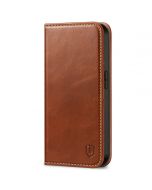 SHIELDON iPhone 14 Pro Wallet Case, iPhone 14 Pro Genuine Leather Cover Folio Case with Magnetic Closure - Brown - Retro