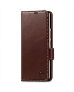 SHIELDON SAMSUNG Galaxy Z Fold4 5G Genuine Leather Wallet Case Cover with S Pen Holder, Folio Flip Style - Coffee - Retro
