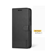 TUCCH iPhone 11 Geldbeutel Hülle für Herren, iPhone 11 Leder Hülle mit Magnetverschluss - Schwarz