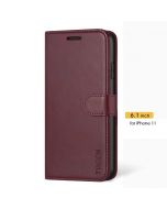 TUCCH iPhone 11 Geldbörse Etui mit Trageriemen, iPhone 11 Standetui mit Kartenhalter - Weinrot