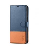 TUCCH iPhone 15 Wallet Case, iPhone 15 PU Leather Case-Dark Blue & Brown