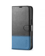 TUCCH iPhone 15 Wallet Case, iPhone 15 PU Leather Case-Black & Light Blue