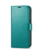 TUCCH iPhone 15 Pro Leather Wallet Case, iPhone 15 Pro Flip Cover - Full Grain Cyan