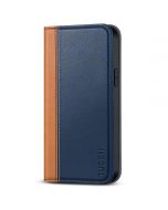 TUCCH iPhone 14 Wallet Case, iPhone 14 PU Leather Case, Flip Cover with Stand, Credit Card Slots, Magnetic Closure - Dark Blue & Brown