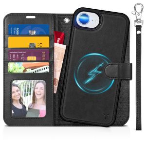 TUCCH iPhone 16e Magnetic Detachable Wallet Case with Front Cover 2-in-1, Shockproof Removable TPU Case, Card Holders, RFID Blocking, Stand, Magnetic Clasp, Folio Case, Drop Protection, Raised Edges, Protective Leather Case for iPhone 16e