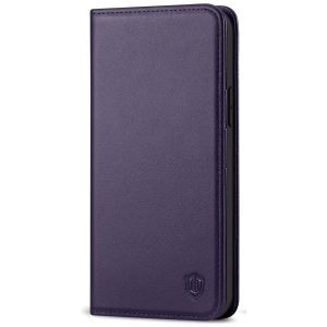 SHIELDON iPhone 13 Wallet Case, iPhone 13 Genuine Leather Cover with RFID Blocking, Book Folio Flip Kickstand Magnetic Closure - Dark Purple
