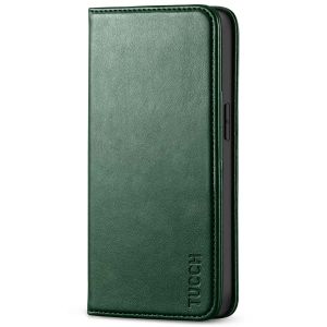 TUCCH iPhone 13 Wallet Case, iPhone 13 PU Leather Case, Flip Cover with Stand, Credit Card Slots, Magnetic Closure - Midnight Green