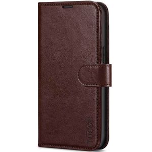 TUCCH iPhone 13 Wallet Case, iPhone 13 PU Leather Case, Folio Flip Cover with RFID Blocking, Credit Card Slots, Magnetic Clasp Closure - Chocolate Brown