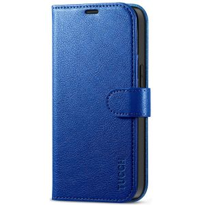 TUCCH iPhone 13 Wallet Case, iPhone 13 PU Leather Case, Folio Flip Cover with RFID Blocking, Credit Card Slots, Magnetic Clasp Closure - Klein Blue - Full Grain