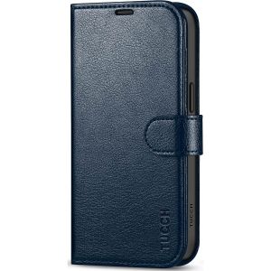 TUCCH iPhone 15 Wallet Cover, iPhone 15 PU Leather Case - Full Grain Navy Blue