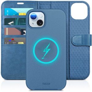 TUCCH iPhone 15 Plus Magnetic Detachable Leather Wallet Case, iPhone 15 Plus 2in1 Flip Cover - Light Blue