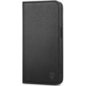 SHIELDON iPhone 15 Genuine Leather Wallet Case, iPhone 15 Folio Case - Full Grain Black