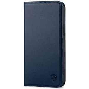 SHIELDON iPhone 15 Plus Genuine Leather Wallet Case, iPhone 15 Plus Magnetic Closure Cover - Navy Blue