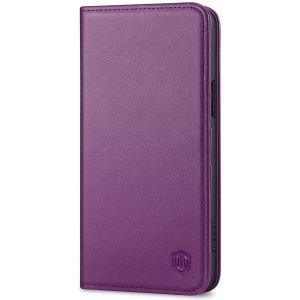SHIELDON iPhone 15 Plus Genuine Leather Wallet Case, iPhone 15 Plus Phone Case with Card Holder - Dark Purple
