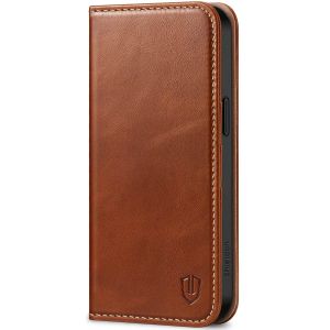 SHIELDON iPhone 15 Pro Max Genuine Leather Wallet Case, iPhone 15 Pro Max Book Phone Case - Retro Brown
