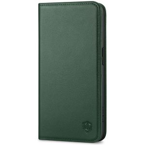 SHIELDON iPhone 15 Pro Genuine Leather Wallet Case, iPhone 15 Pro Kickstand Phone Case - Midnight Green