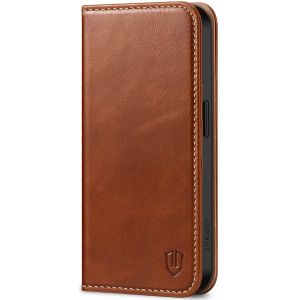 SHIELDON iPhone 15 Pro Genuine Leather Wallet Case, iPhone 15 Pro Book Phone Case - Retro Brown