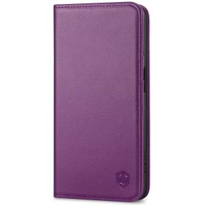SHIELDON iPhone 15 Pro Genuine Leather Wallet Case, iPhone 15 Pro Phone Case with Card Holder - Dark Purple