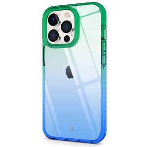 SHIELDON iPhone 13 Clear Case Anti-Yellowing, Transparent Thin Slim Anti-Scratch Shockproof PC+TPU Case with Tempered Glass Screen Protector for iPhone 13 - Blue Green Gradient