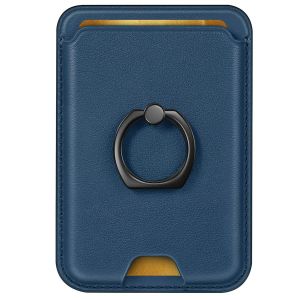 SHIELDON Genuine Leather Magnetic Card Holder Magsafe Compatible Wallet with RFID Blocking and Finger Grip Ring Stand for iPhone 12, iPhone 13, iPhone 14, iPhone 15 Series - Royal Blue