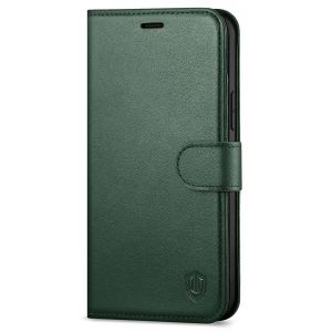 SHIELDON iPhone 12 Wallet Case, iPhone 12 Pro Wallet Cover, Genuine Leather Cover, RFID Blocking, Folio Flip Kickstand, Magnetic Closure for iPhone 12 / Pro 6.1-inch 5G Midnight Green