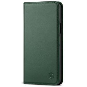 SHIELDON iPhone 13 Wallet Case, iPhone 13 Genuine Leather Cover with RFID Blocking, Book Folio Flip Kickstand Magnetic Closure - Midnight Green