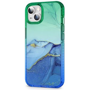SHIELDON iPhone 13 Clear Case Anti-Yellowing, Transparent Thin Slim Anti-Scratch Shockproof PC+TPU Case with Tempered Glass Screen Protector for iPhone 13 - Marble Blue