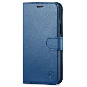 SHIELDON iPhone 13 Wallet Case, iPhone 13 Genuine Leather Cover Book Folio Flip Kickstand Case with Magnetic Clasp - Royal Blue