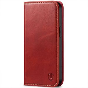 SHIELDON iPhone 13 Pro Max Wallet Case, iPhone 13 Pro Max Genuine Leather Cover - Red - Retro