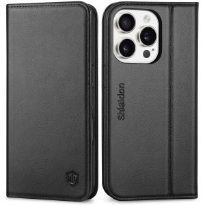 SHIELDON iPhone 16 Pro Genuine Leather Wallet Case, iPhone 16 Pro Magnetic Closure Wallet Cover, Shockproof TPU, RFID Blocking, Drop Protective, Kickstand, Card Holders, Book Fold Flip Folio Case for iPhone 16 Pro 6.3" 2024