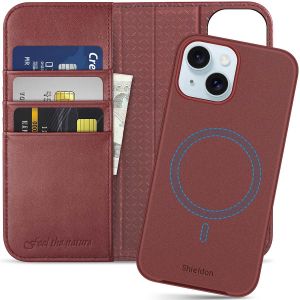SHIELDON iPhone 15 Magnetic Detachable Leather Case, iPhone 15 MagSafe & Wireless Charging Compatible Case - Wine Red