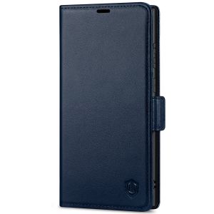 SHIELDON SAMSUNG S22 Ultra Wallet Case - SAMSUNG Galaxy S22 Ultra 5G Genuine Leather Case Folio Cover with Double Magnetic Tab Closure - Navy Blue