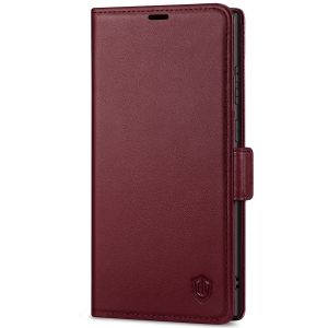 SHIELDON SAMSUNG S22 Ultra Wallet Case - SAMSUNG Galaxy S22 Ultra 5G Genuine Leather Case Folio Cover with Double Magnetic Tab Closure - Wine Red