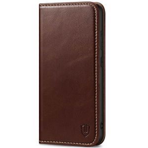 SHIELDON SAMSUNG Galaxy S24 Genuine Leather Wallet Case, SAMSUNG S24 Flip Case Folio Book Magnet Cover - Retro Coffee