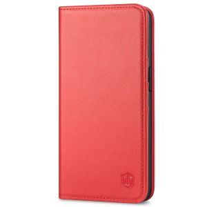SHIELDON iPhone 14 Wallet Case, iPhone 14 Genuine Leather Cover with RFID Blocking, Book Folio Flip Kickstand Magnetic Closure - Red