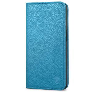 SHIELDON iPhone 14 Pro Wallet Case, iPhone 14 Pro Genuine Leather Cover Folio Case with Magnetic Closure - Light Blue - Litchi Pattern