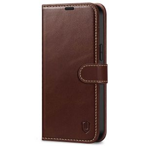 SHIELDON iPhone 14 Pro Max Wallet Case, iPhone 14 Pro Max Genuine Leather Cover with Magnetic Clasp Closure Flip Case - Coffee - Retro