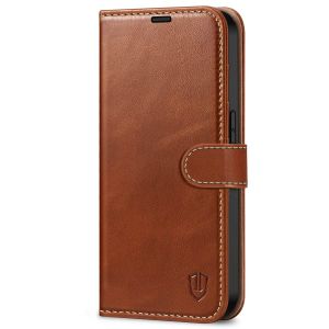 SHIELDON iPhone 14 Pro Wallet Case, iPhone 14 Pro Genuine Leather Cover with Magnetic Clasp - Brown - Retro