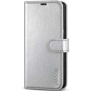 TUCCH SAMSUNG GALAXY A52 Wallet Case, SAMSUNG A52 Flip Case 6.5-inch - Shiny Silver