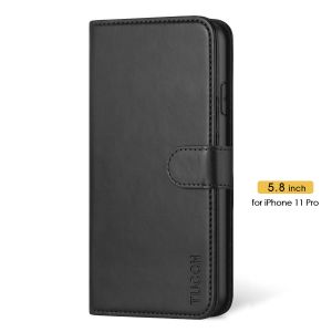 TUCCH iPhone 11 Pro Wallet Case for Men, iPhone 11 Pro Leather Cover with Magnetic Clasp - Black