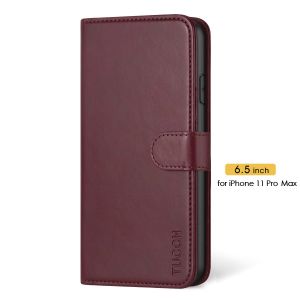 TUCCH iPhone 11 Pro Max Wallet Case with Strap, iPhone 11 Pro Max Stand Case with Card Holder - Wine Red