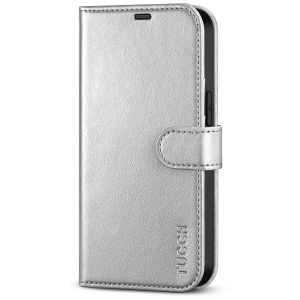 TUCCH iPhone 13 Wallet Case, iPhone 13 PU Leather Case, Folio Flip Cover with RFID Blocking, Credit Card Slots, Magnetic Clasp Closure - Shiny Silver