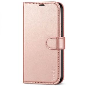 TUCCH iPhone 13 Wallet Case, iPhone 13 PU Leather Case, Folio Flip Cover with RFID Blocking, Credit Card Slots, Magnetic Clasp Closure - Shiny Rose Gold